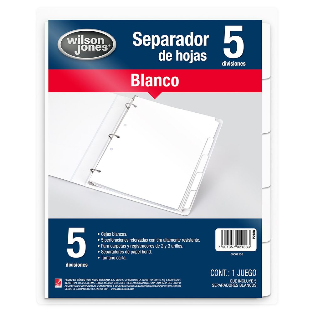 Separador blanco 5 divisiones ACCO tamañ