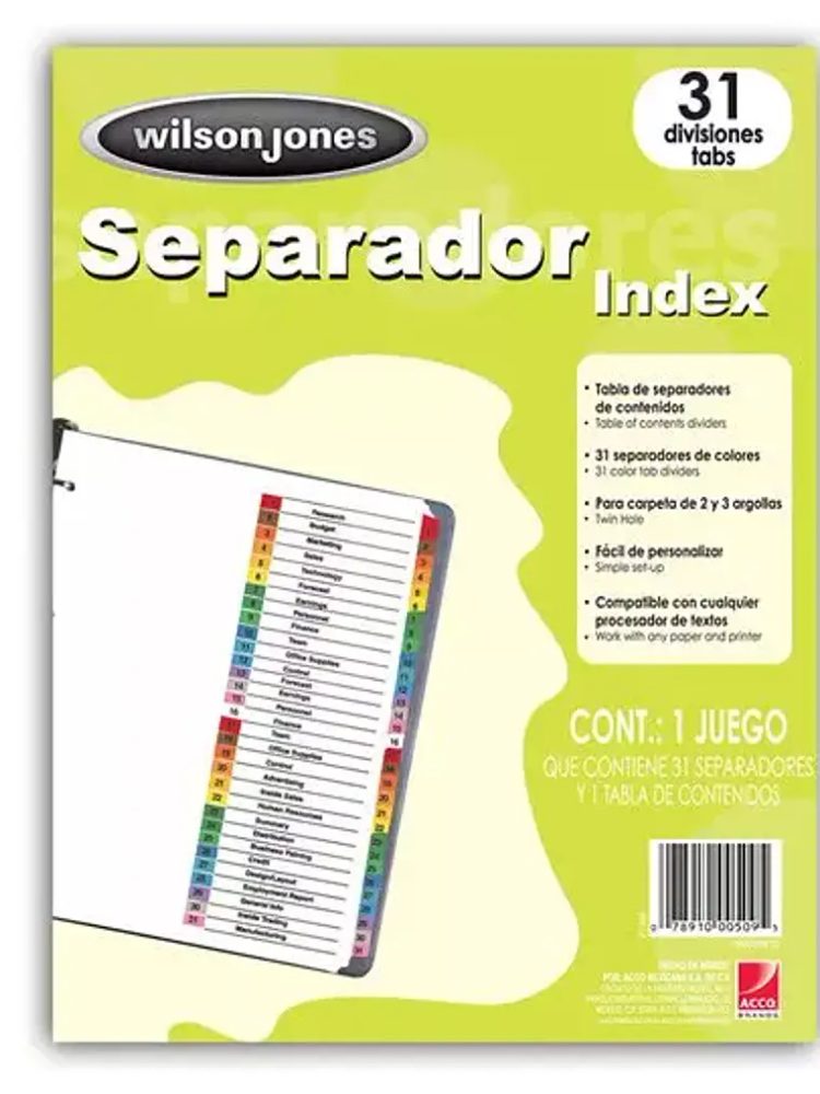 Separador c/numeración 31 divisiones ACC