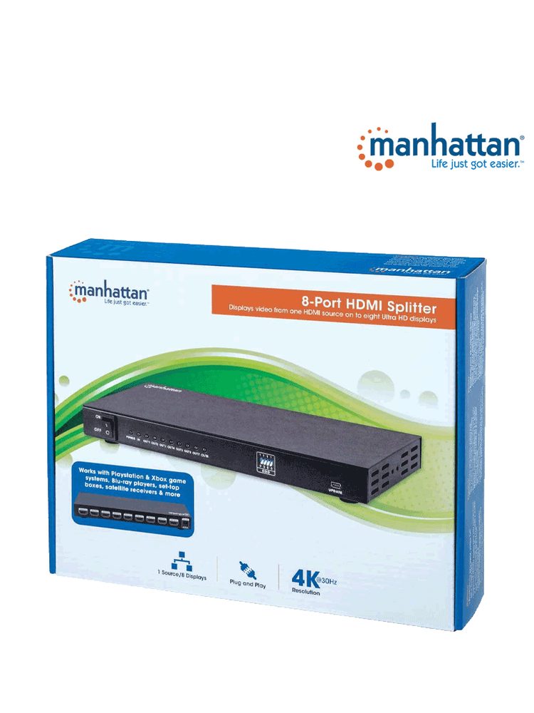 Video Splitter, Manhattan, 207560, HDMI 4K@30HZ, 1 IN:8 Out