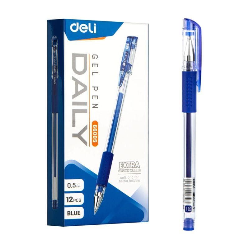 Boligrafo de gel Deli azul punto fino 0.