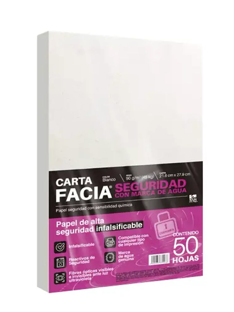 Paquete de papel seguridad Facia tamaño