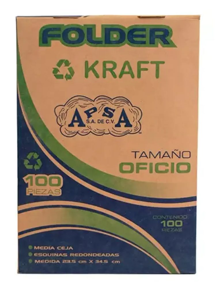 Folder  kraft APSA tamaño oficio  , paqu