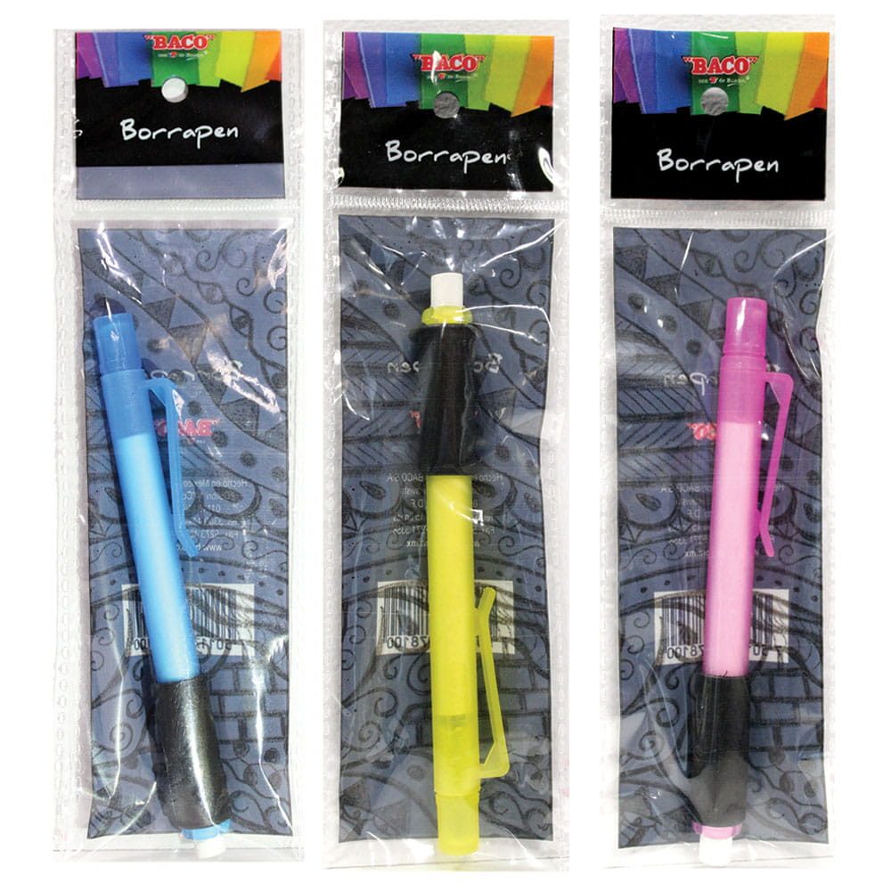 Goma retráctil tipo pluma BACO blíster c