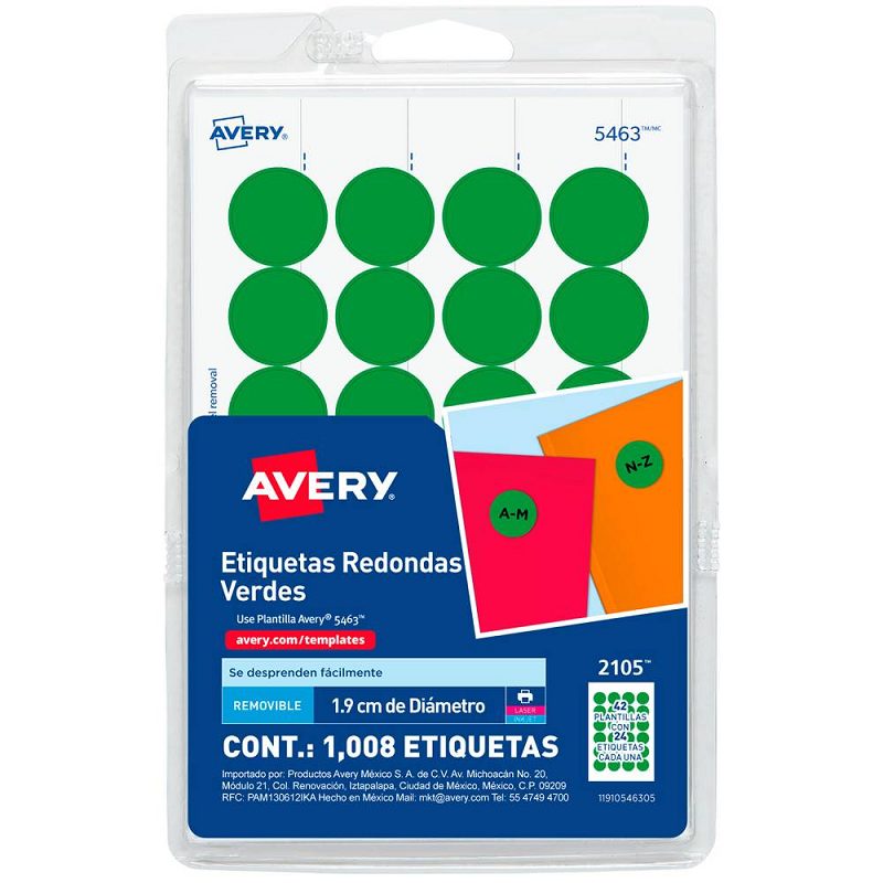 Etiqueta redonda removible verde AVERY c