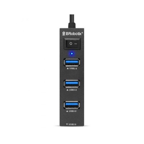Docking Station Brobotix 4 en 1, Usb-c Macho X1 a Usb-a V3.0 X4, con Switch, Negro