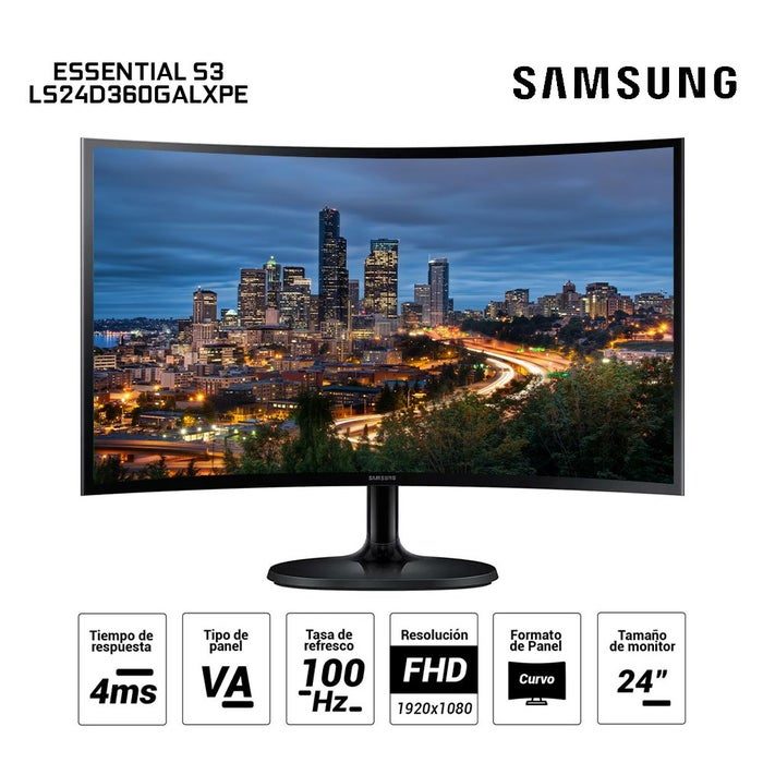 Monitor LED Samsung 22 Pulgadas /S3 S30GD Essential/ FHD (1920 X 1080) / Ips / Plano/hdmi/d-sub/ 100HZ / Negro.