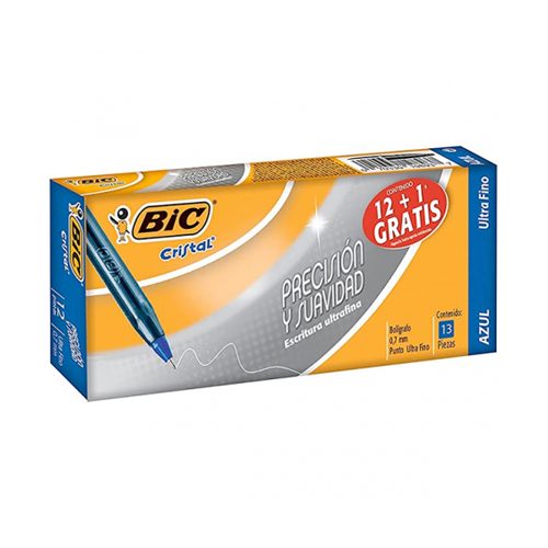 Bolígrafo BIC cristal azul punto fino 0.