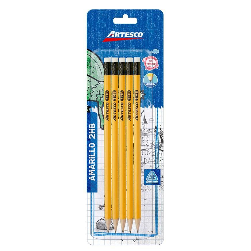 Lápiz Artesco amarillo 2HB blíster con 5