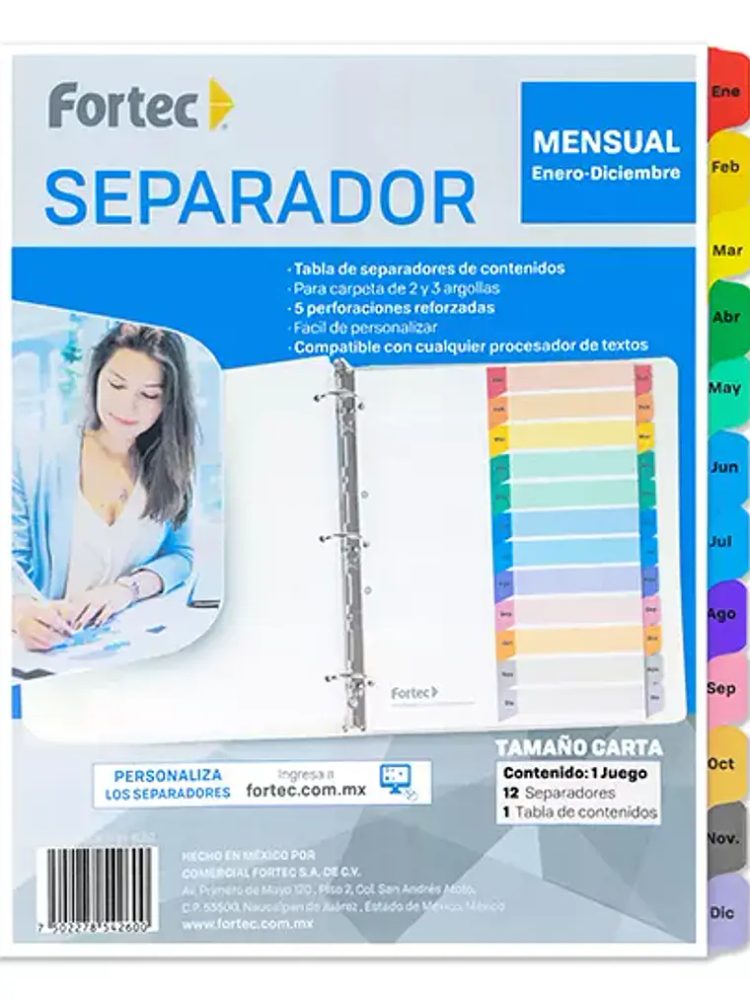 Separador con índice Fortec carta ceja d