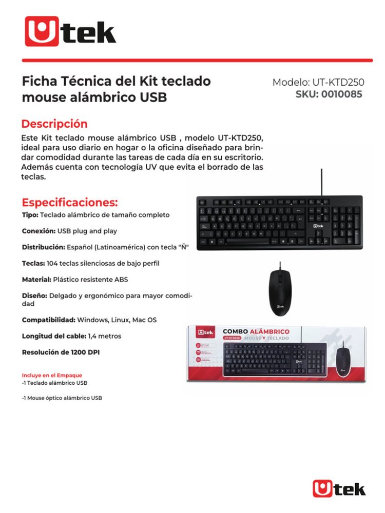 Kit  Teclado  Alámbrico  USB  Ultrasilen