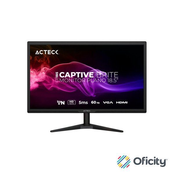 Monitor Acteck Captive Brite CB185 / Plano / 18.5 Pulg / Panel Tn / 60 Hz / 5 Ms / HD / Vesa 75 MM / HDMI - VGA / 3 Años de Garantia / Negro / AC-944526