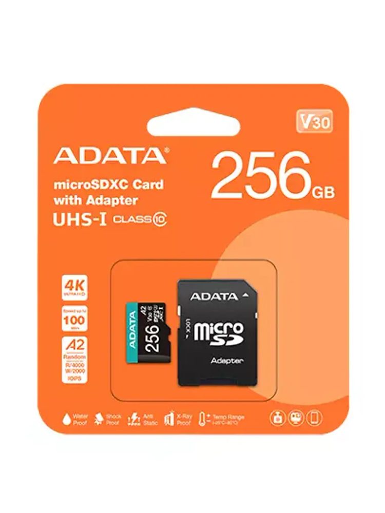 Memoria ADATA Micro Sdhc/sdxc 256GB Uhs-i 100MB/25MB Clase 10 V10 A1 C/adaptador AUSDX256GUICL10A1-RA1
