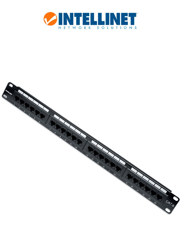 Panel de Parcheo Intellinet, 520959, CAT6 Utp 24 Puertos RJ45 Montaje Rack 19 1U