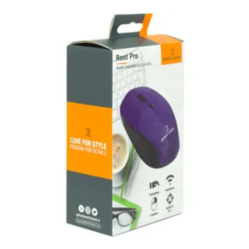 Mouse Inalambrico 1600 DPI Optico Conector USB Perfect Choice Root Pro - Morado