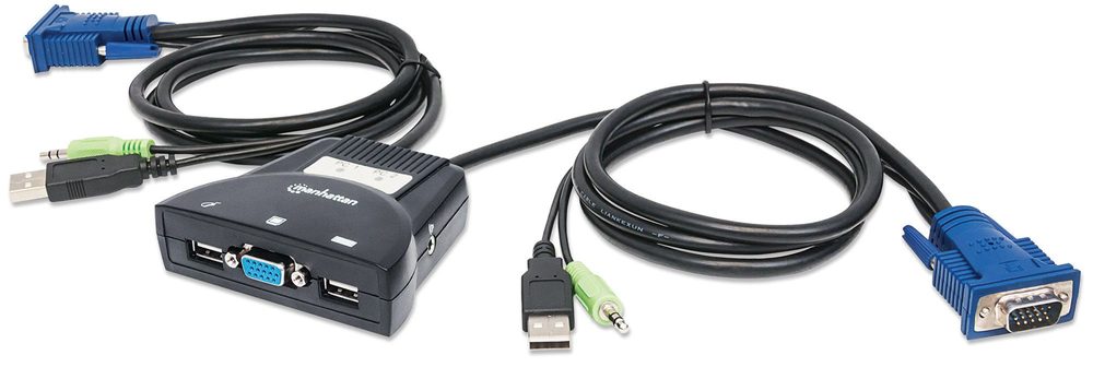 Mux KVM, Manhattan, 151245, Mini USB 2:1 con Cables+audio