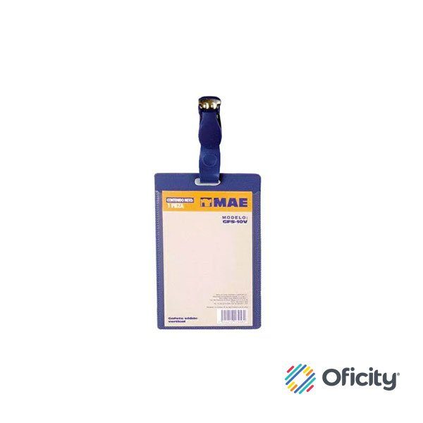Porta gafete azul vertical MAE caja con