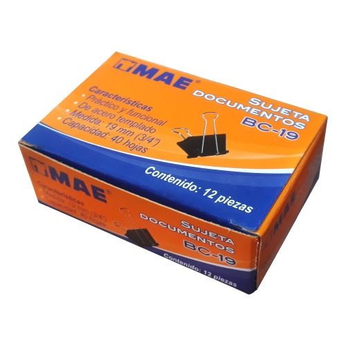 Sujetadocumentos mae de 19 mm 12 piezas