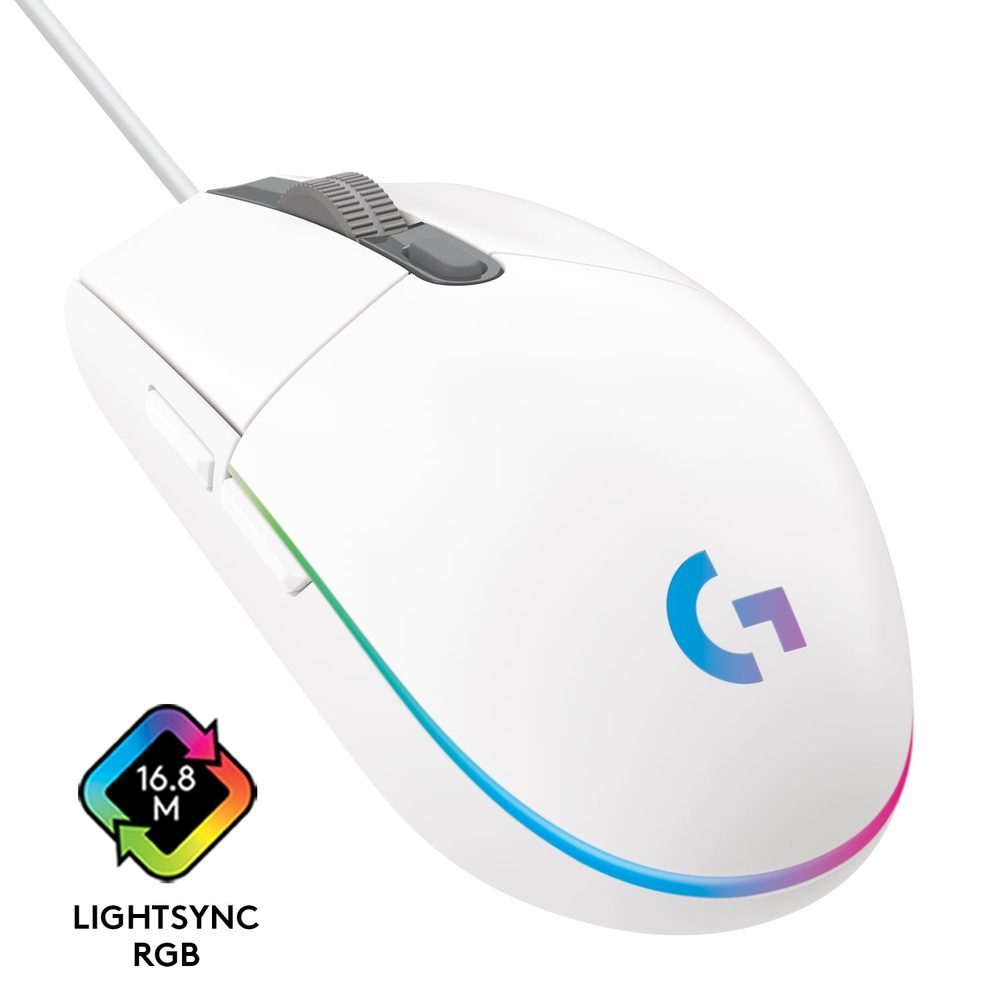 Mouse Gaming Logitech G203 Lightsync RGB Optico Alambrico USB 8000DPI Blanco