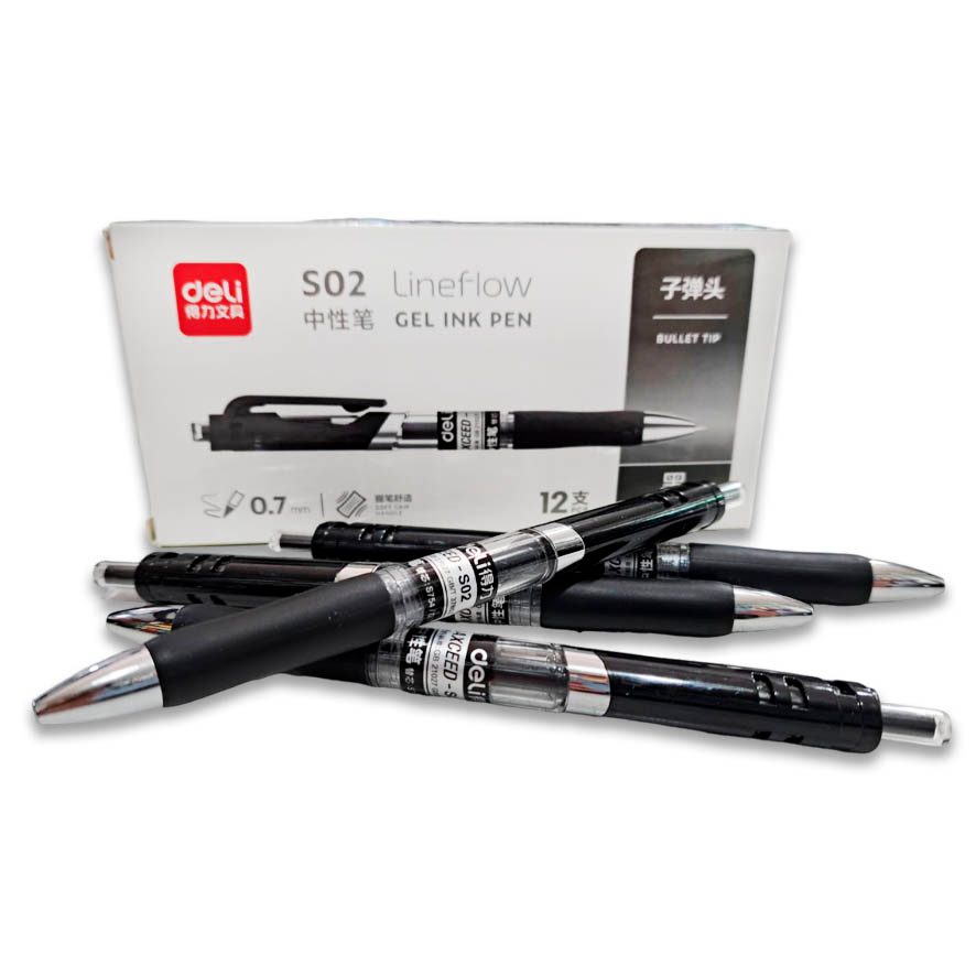 Boligrafo de gel Deli negro punto fino 0