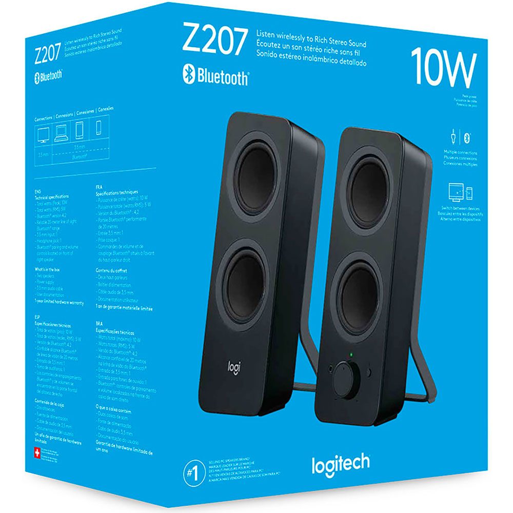 Bocinas Logitech Z207 Negro 2.0 Bluetooth y Conexion 3.5 PC/MAC/MP3