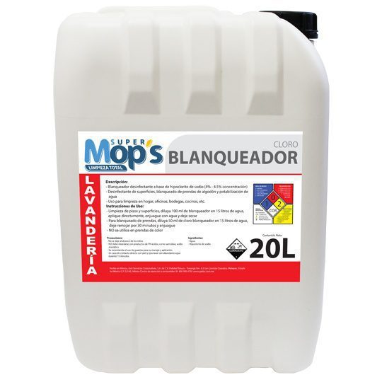 Blanqueador Super mops, cloro 20 Lt.