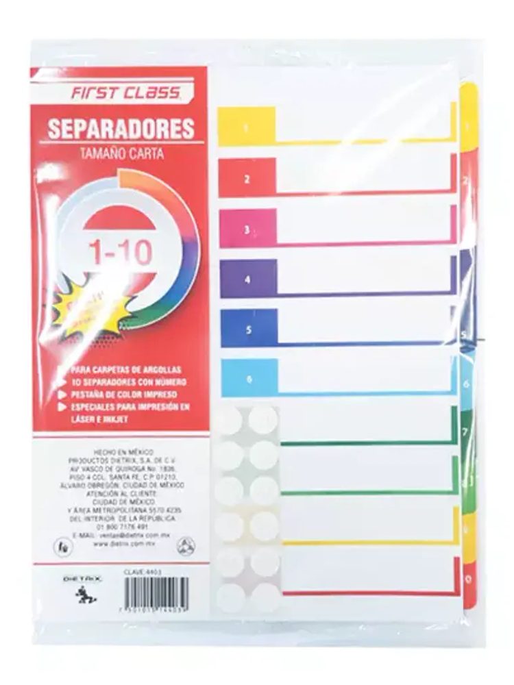 Separadores Dietrix tamaño carta del 1 a