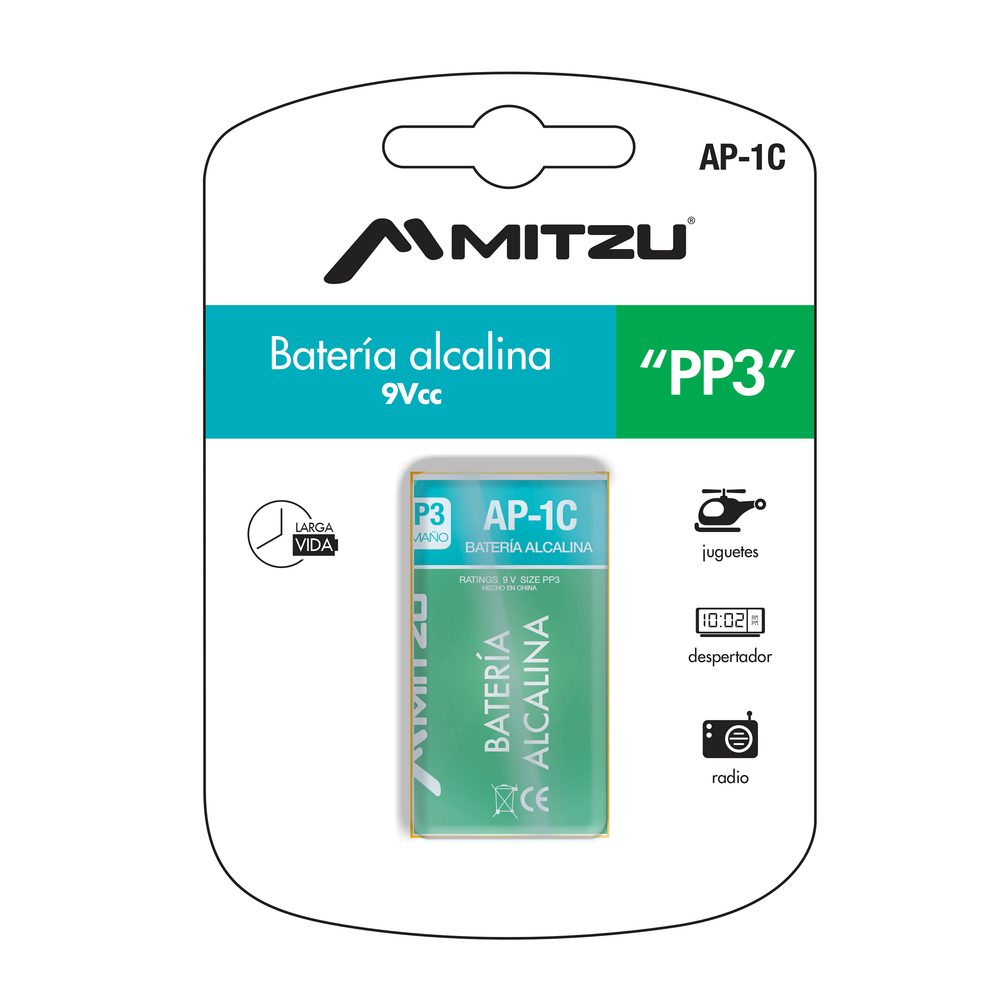 Pila alcalina MITZU Extralife 9Vcc 250 m