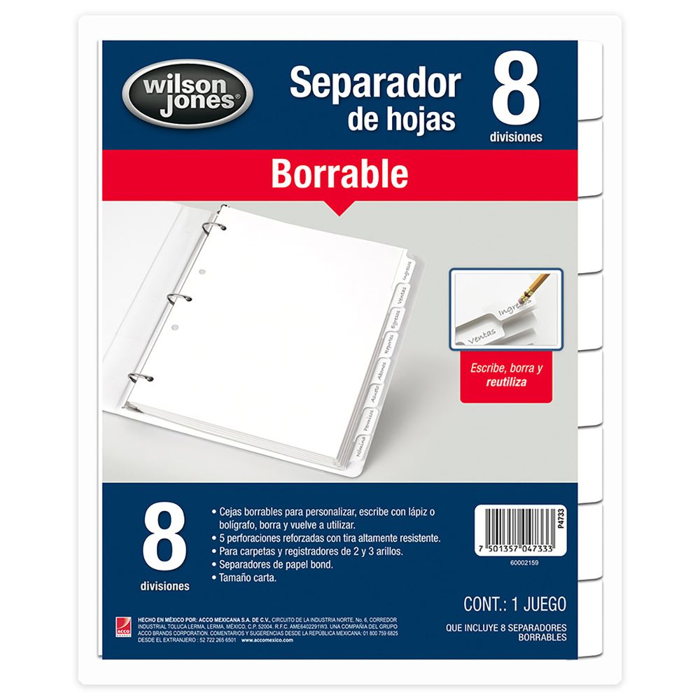 Separador borrable 8 divisiones ACCO tam