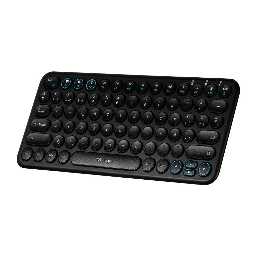Teclado Inalambrico Multidispositivo (hasta 3) / Vorago / KBW-400 / Slim / Regargable / Tipo C / 2 Bluetooth + Wireless / Negro