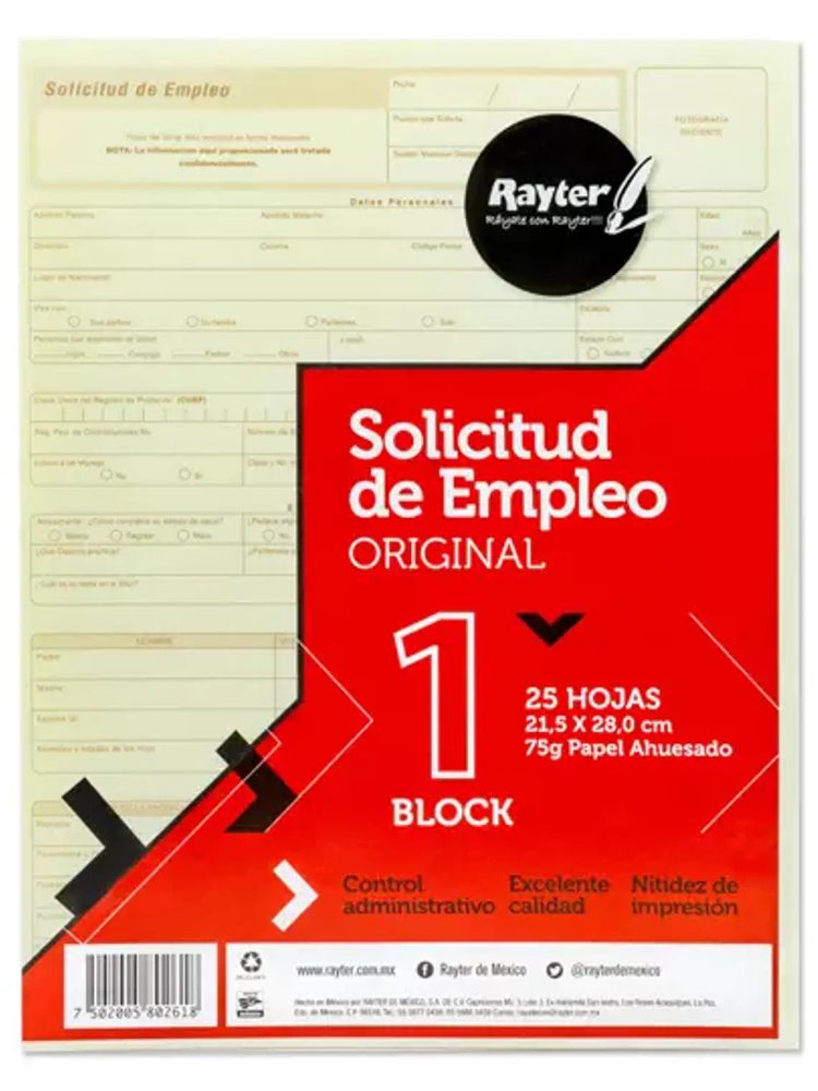 Solicitud de empleo Rayter, tamaño carta