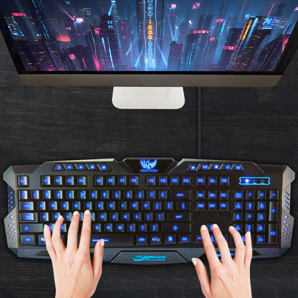 Teclado USB Iluminado RGB Tricolor, Mult