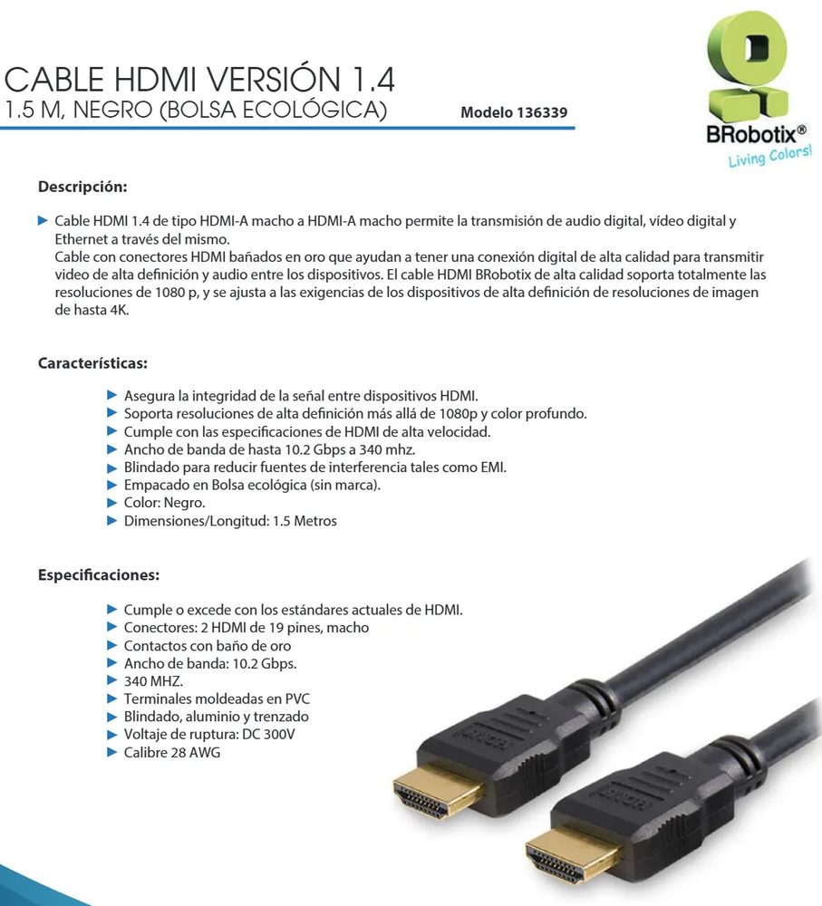 Cable Hdmi Brobotix 136339 V 1.4, de 1.5