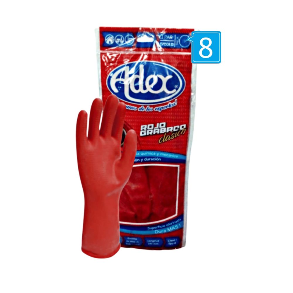 Guantes de hule Adex color rojo, N. 8