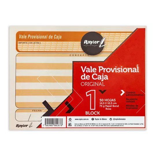 Vale provisional Rayter, tamaño 1/4 cart