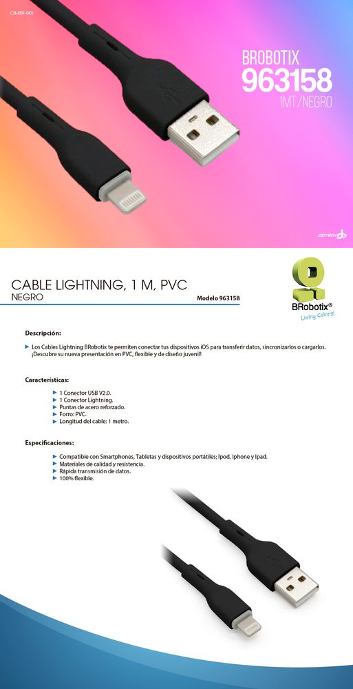 Cable BRobotix 963165 Lightning ,1mt PVC