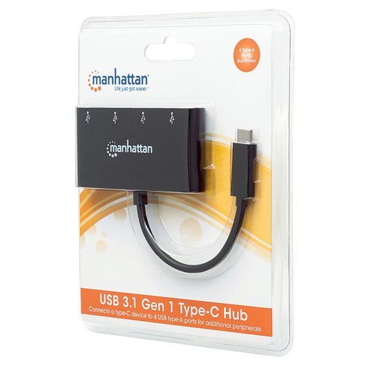 Hub Manhattan USB tipo c v3.1 4 ptos neg