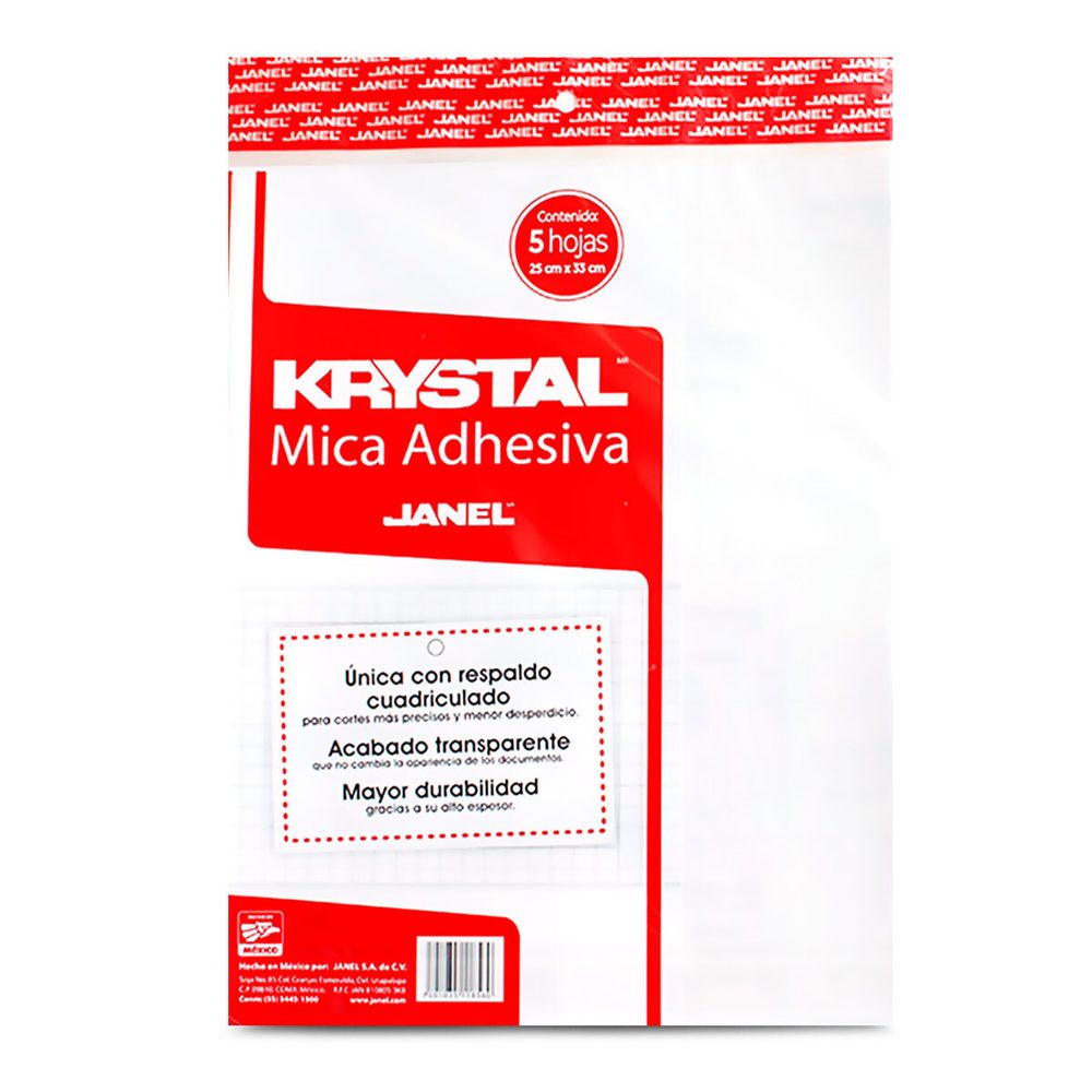 Mica adhesiva 25 cm x 33 cm bolsa con 5