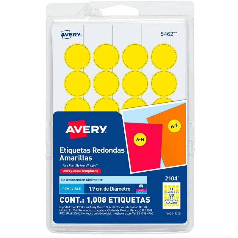 Etiqueta redonda removible amarillo AVER