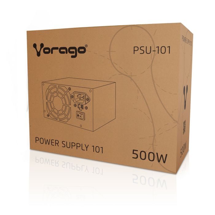 Fuente de Poder 500W ATX / Vorago/ PSU-101 / 20+4 Pines X 1, CPU 4 Pines X 1, SATA X 2 Periféricos 4 Pines X 2, Floppy 4 Pines X 1