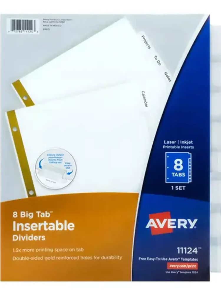 Separador blanco carta 8 divisiones AVER