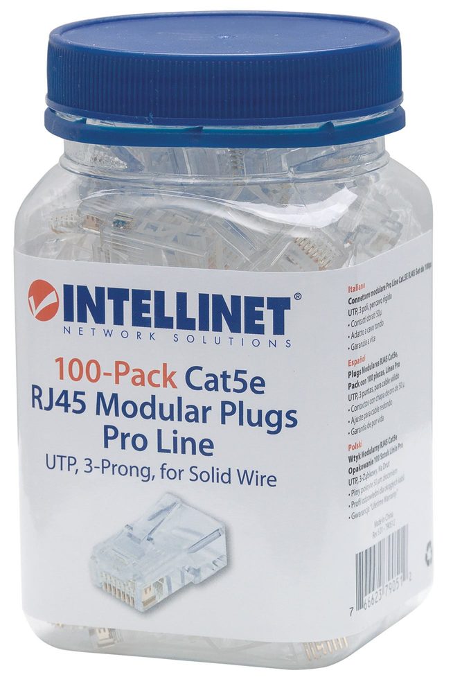 Plug RJ45, Intellinet, 502399, Cat 5E Utp Solido 100 Pzas