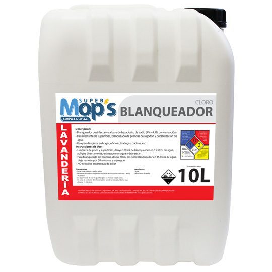 Blanqueador Super mops, cloro 10 Lt.