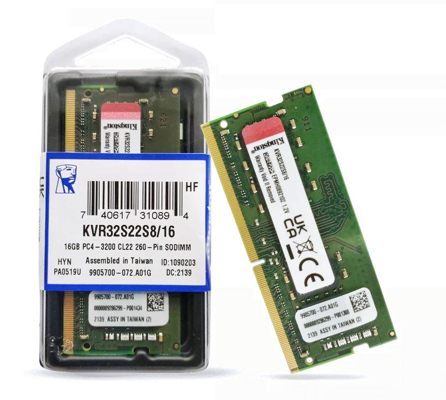 Memoria RAM Kingston Sodimm DDR4 16GB 3200MHZ Valueram CL22 260PIN 1.2V P/laptop KVR32S22D8/16