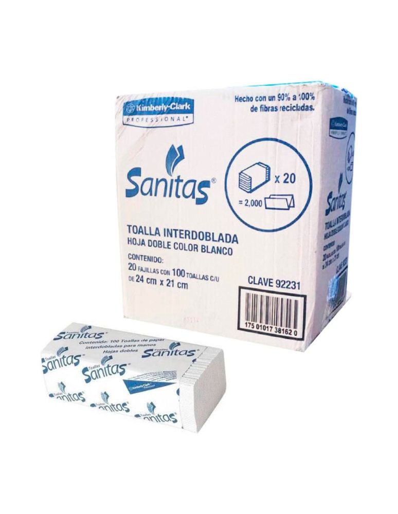 Toalla interdoblada Sanitas con 100 hjs,