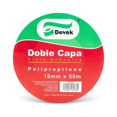 Cinta doble capa DEVEK 18 mm x 50 m color transparente