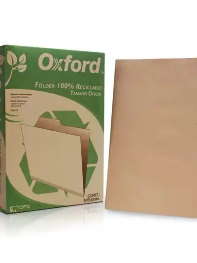 Folder kraft Oxford oficio ceja 1/2 caja paquete C/100