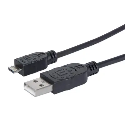 Cable USB, Manhattan, 307161, V2 A-micro B, Bolsa Pvc 1.0M Negro