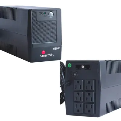 No-break Interactivo Smartbitt SBNB800 800VA/400W, Clavija Nema 5-15P, 6 Contactos, Tipo Nema 5-15R, Todos con Respaldo de Baterias, Regulacion y Supresion de Picos.