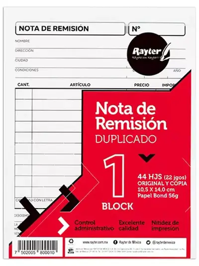 Remisión Rayter 1/4 duplicado blíster