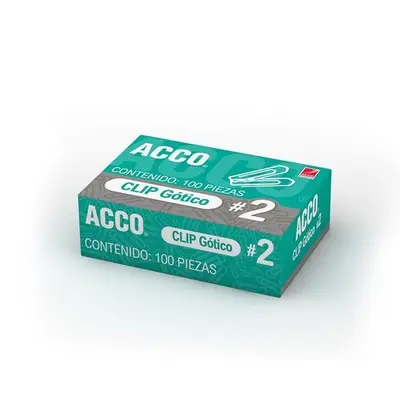 Clip gótico no. 2 ACCO capacidad hasta 15 hojas de acero color cromo